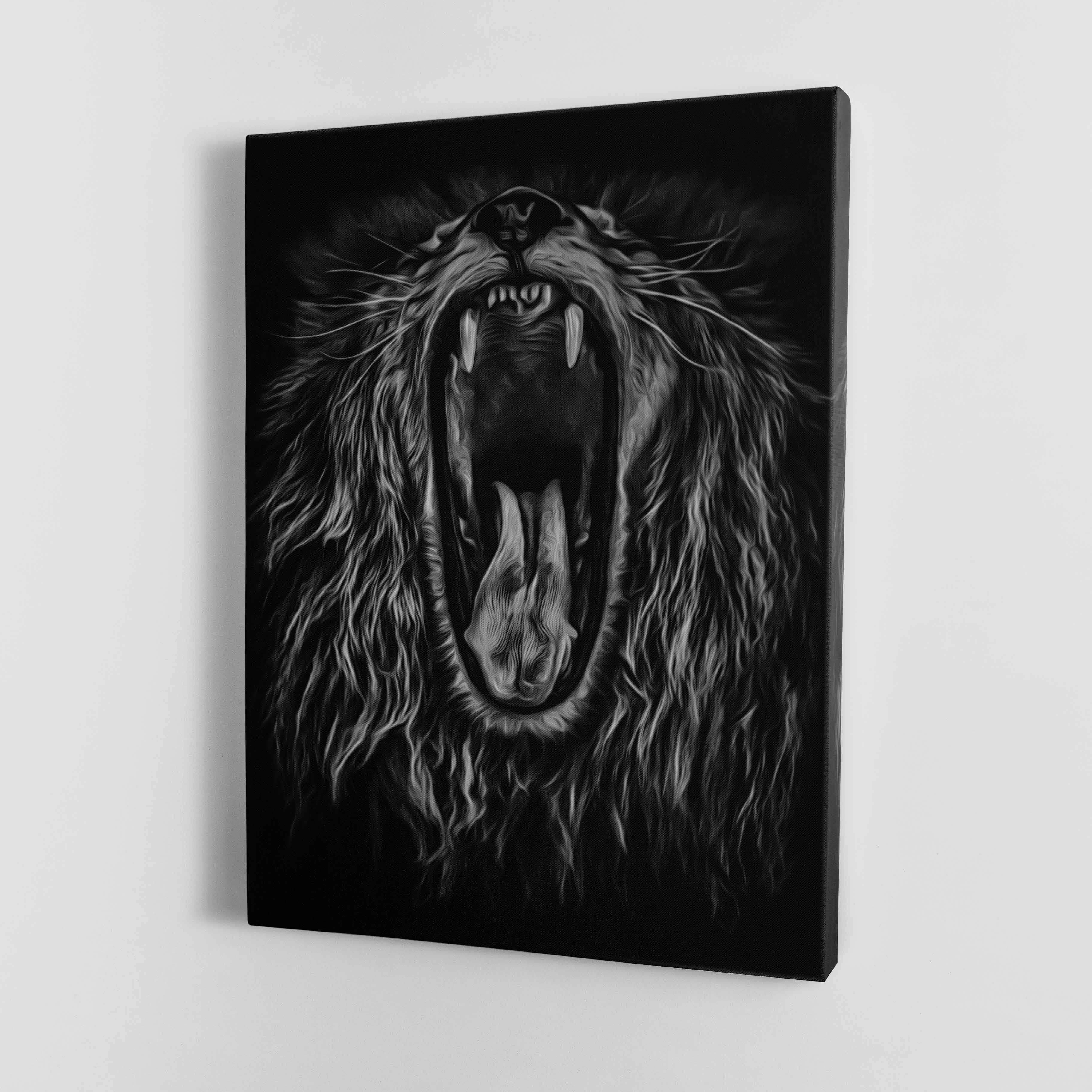Black and White Roaring Lion