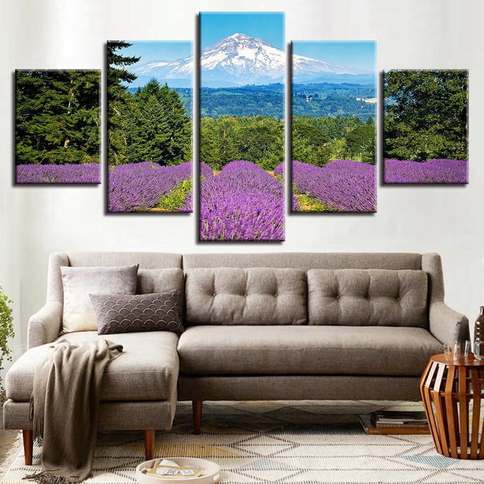 Lavender Field By The Snow Capped Mountain