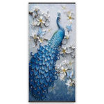 Blue Peacock Flower Set - Vertical - Wooden Magnetic Frame