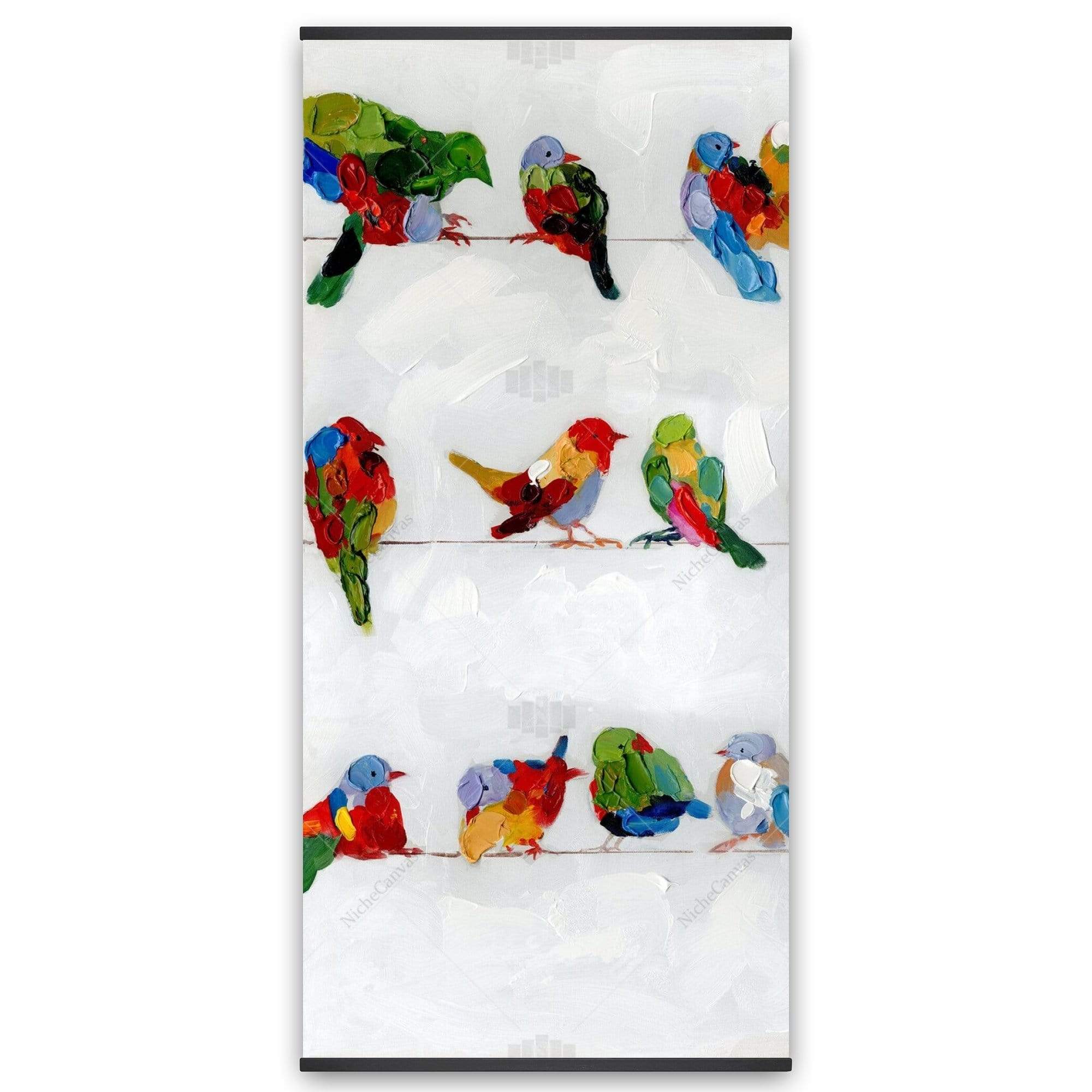 A Lot Of Colorful Birds On A Wire - Wooden Magnetic Frame