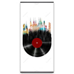 Abstract City On A Vinyl Disk - Wooden Magnetic Frame