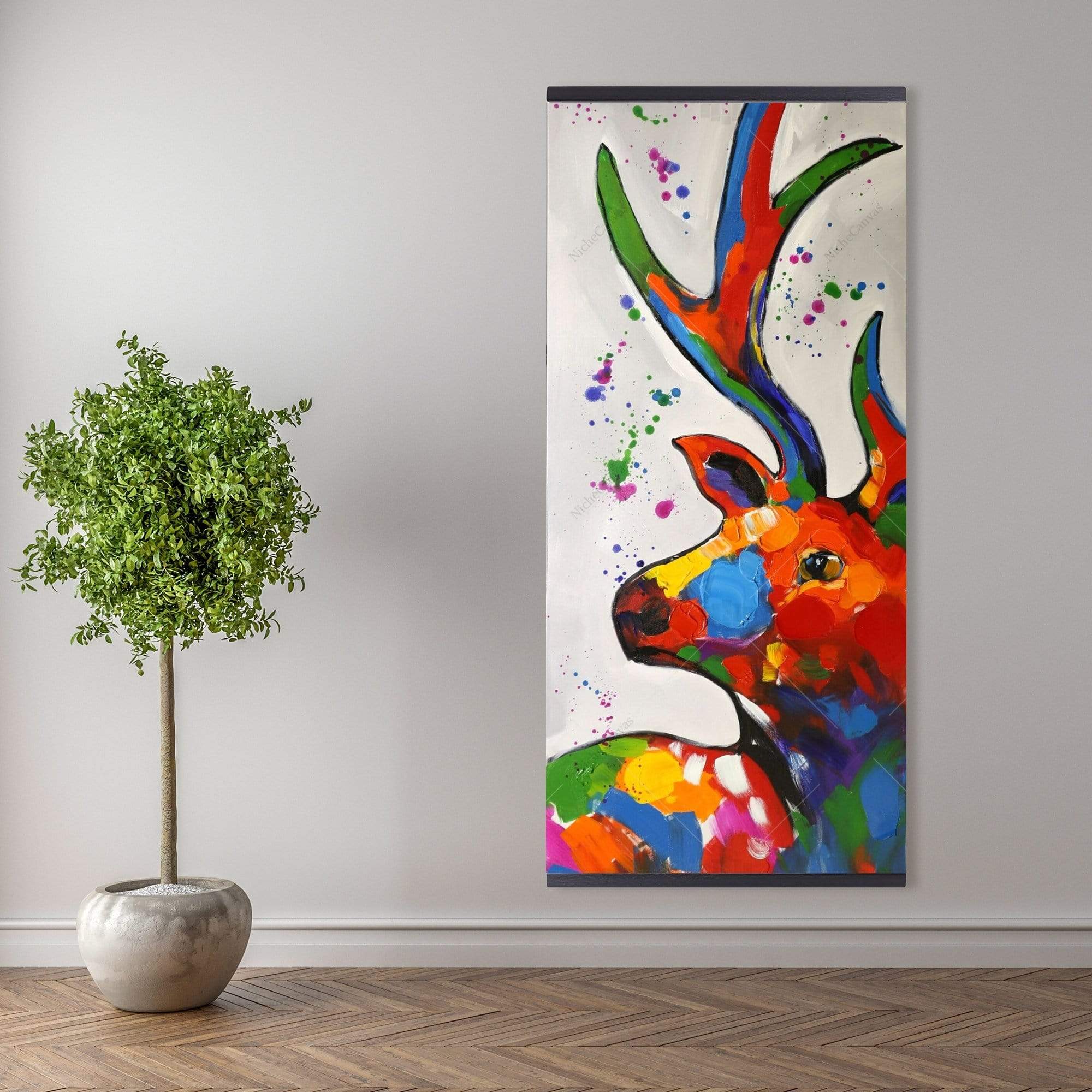 Abstract Colorful Deer With Paint Splash - Wooden Magnetic Frame