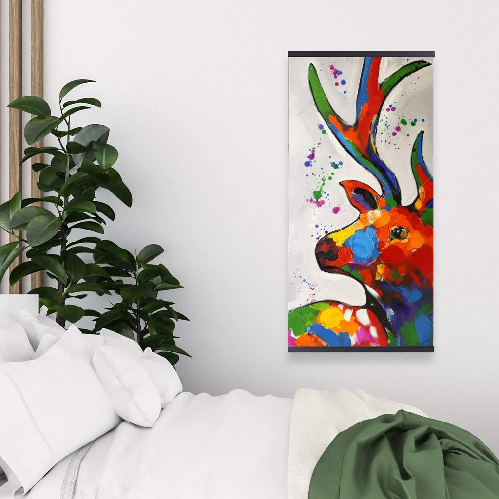 Abstract Colorful Deer With Paint Splash - Wooden Magnetic Frame