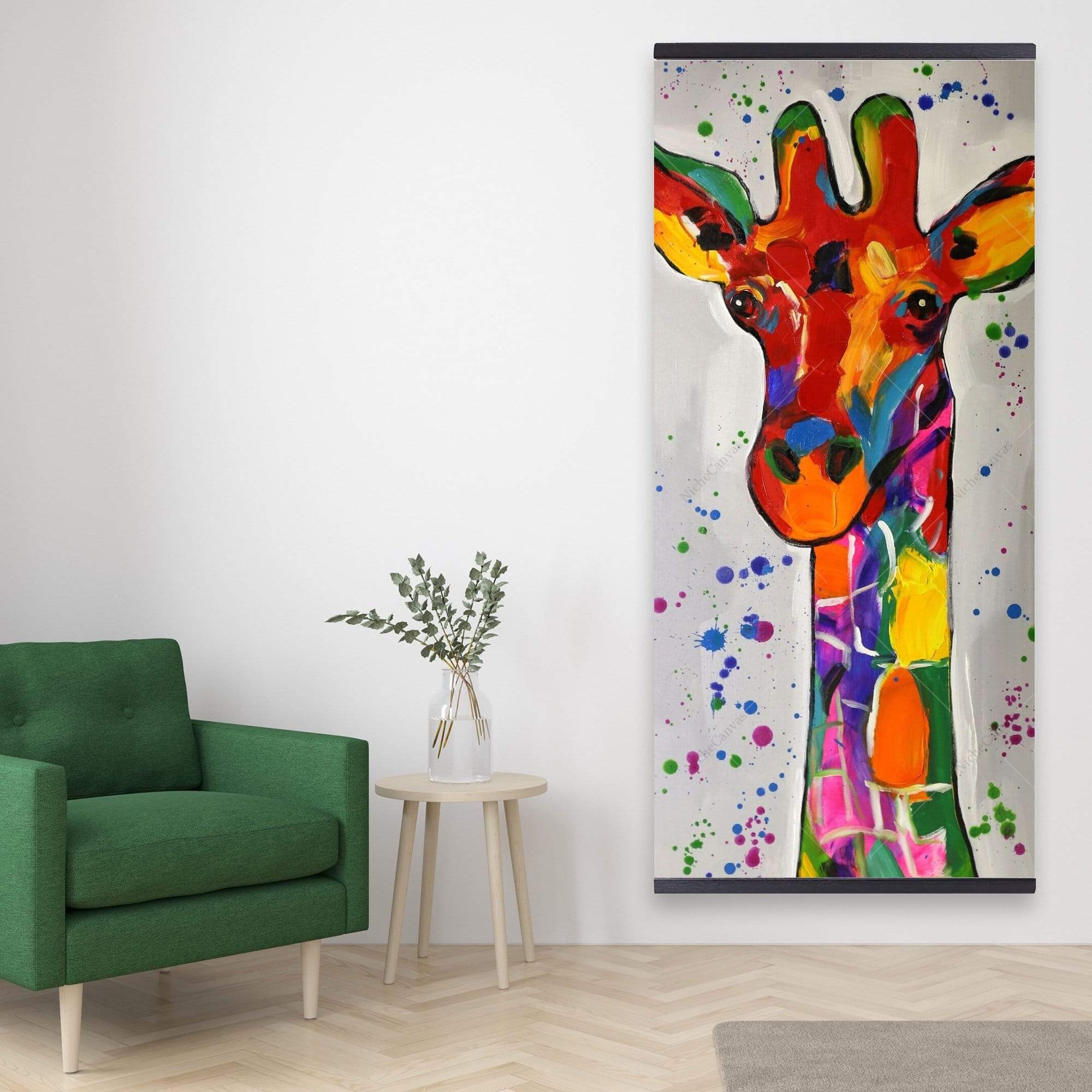 Abstract Colorful Giraffe With Paint Splash - Wooden Magnetic Frame