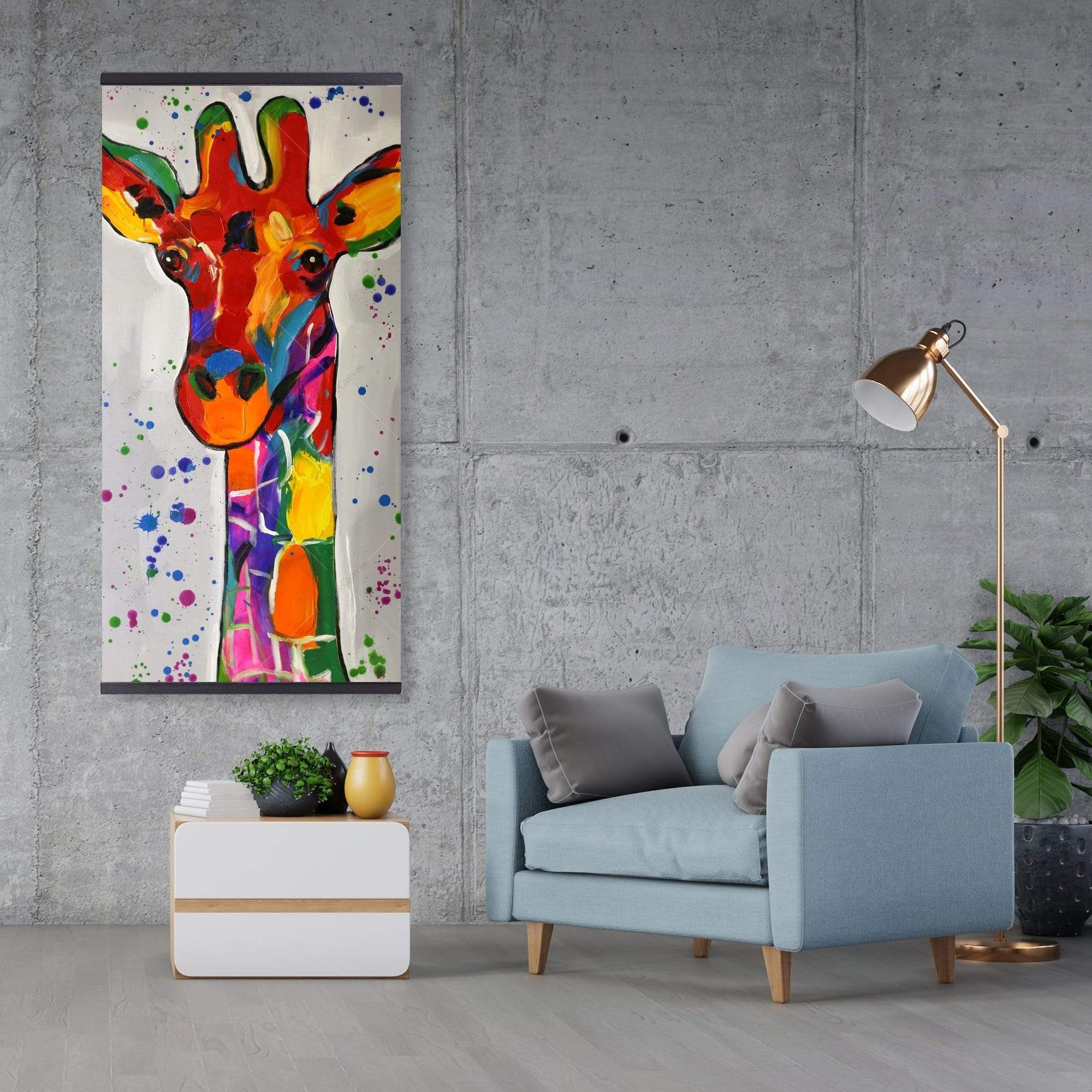 Abstract Colorful Giraffe With Paint Splash - Wooden Magnetic Frame