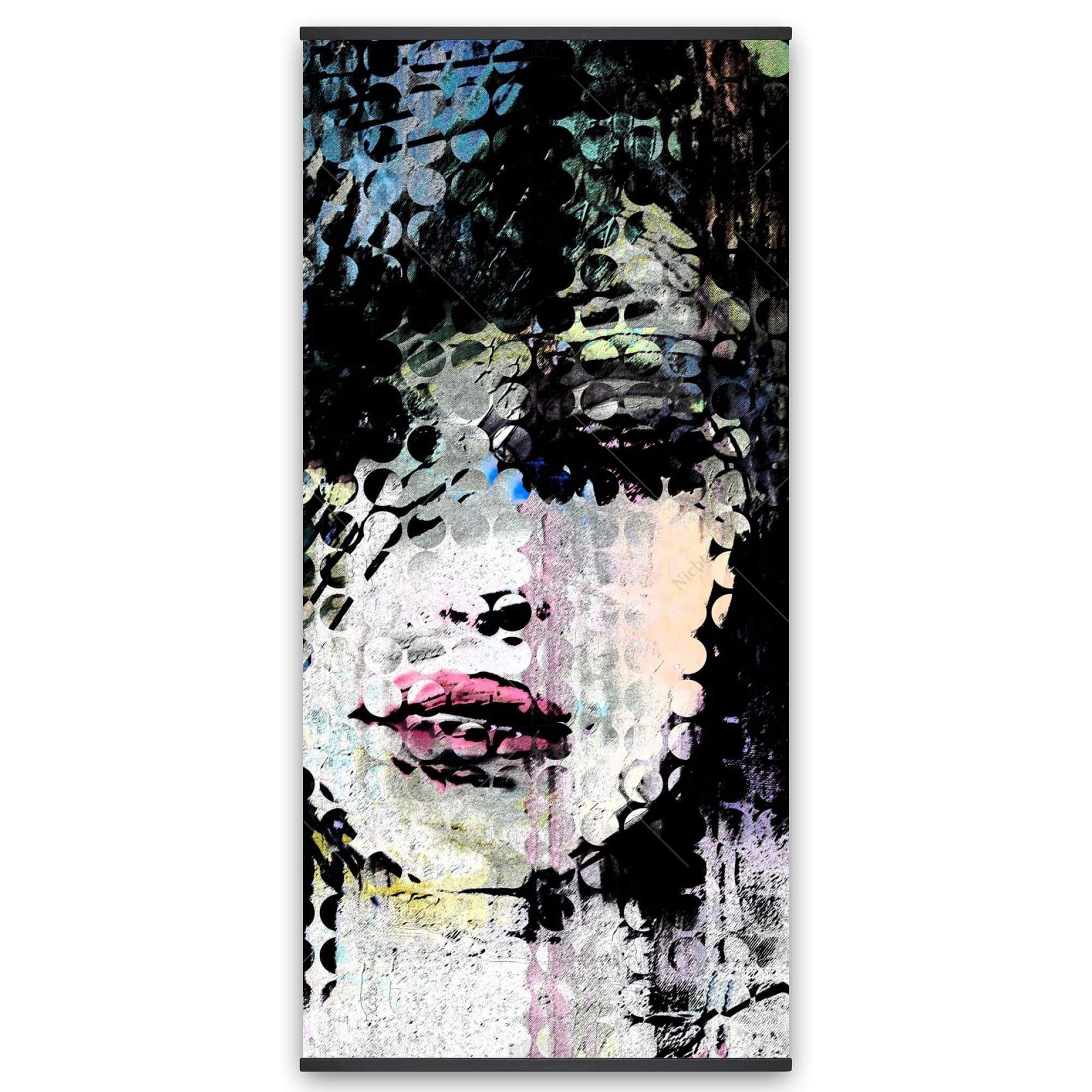 Abstract Colorful Woman Face Made From Dots - Wooden Magnetic Frame