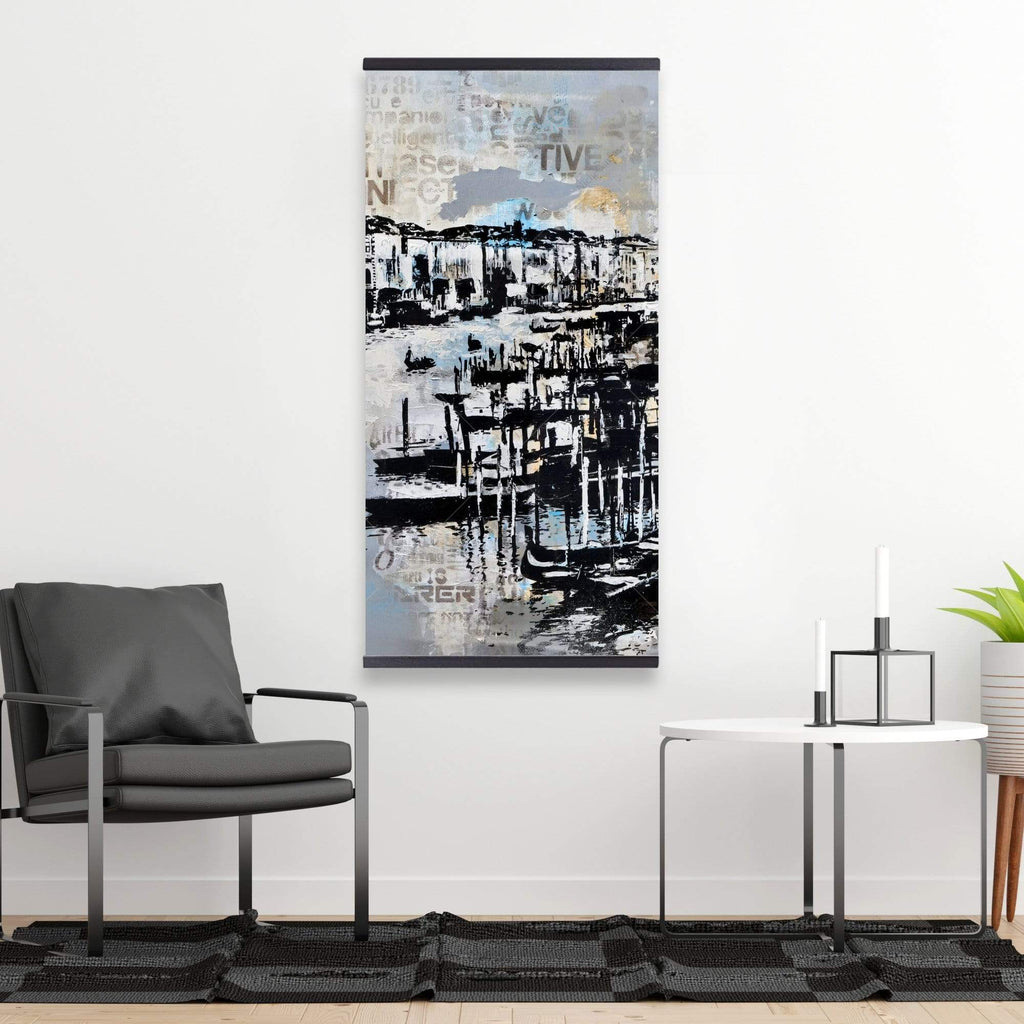 Abstract Port With Typography - Wooden Magnetic Frame