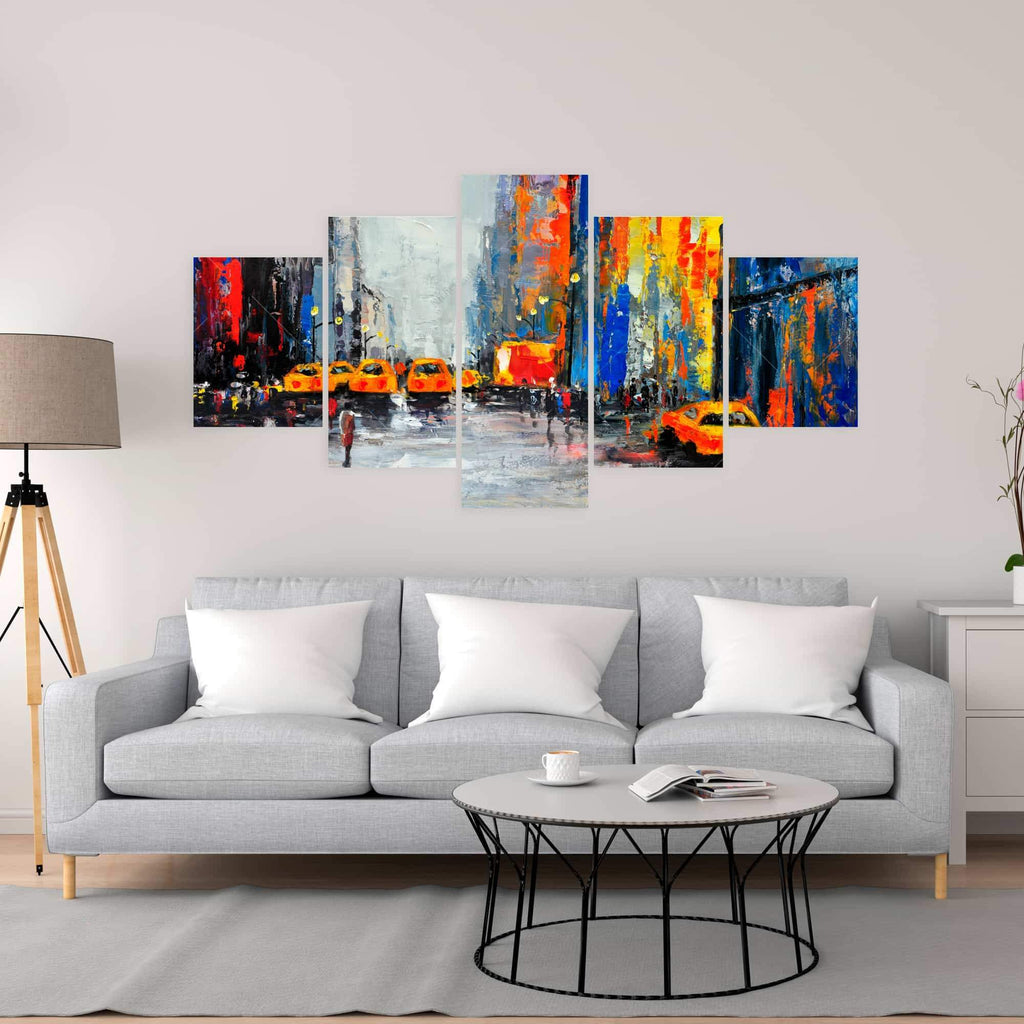 Color Spotted Street With Taxis