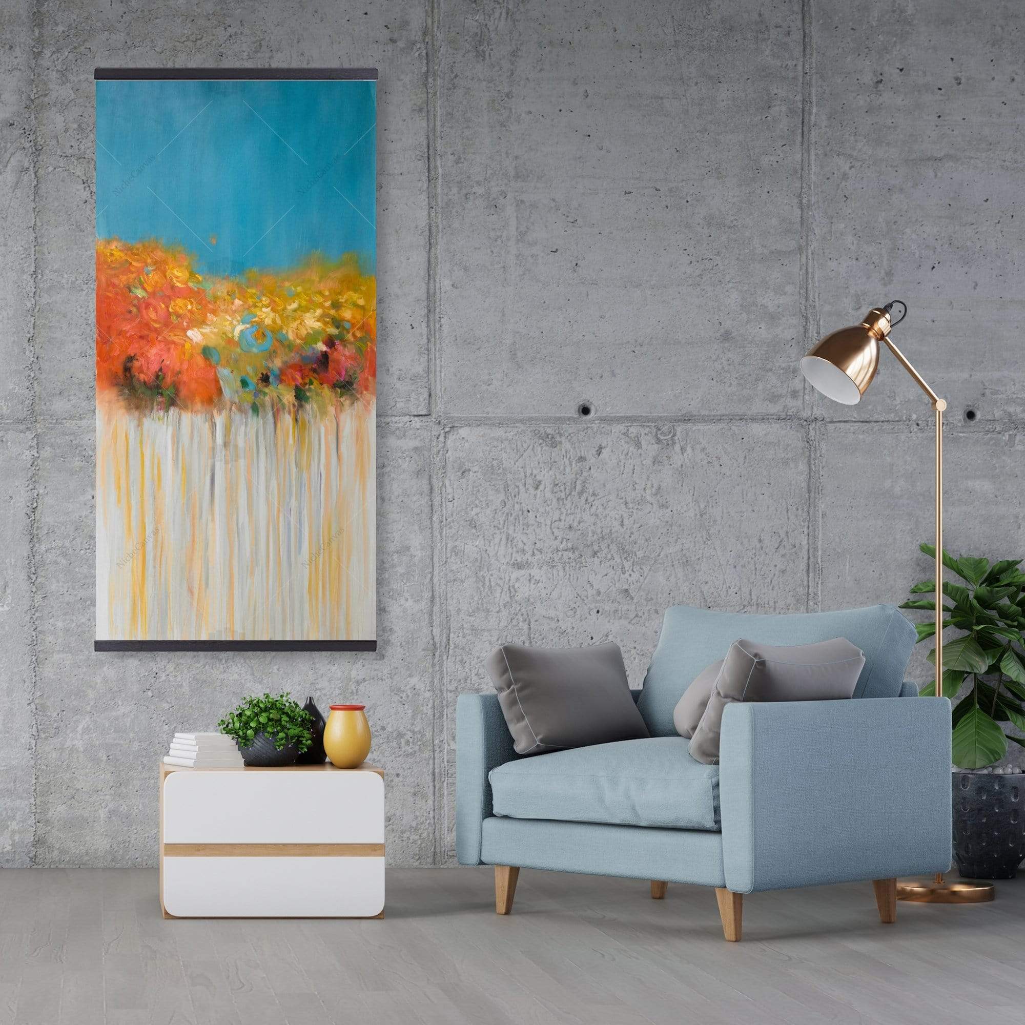 Colorful Abstract Small Flowers - Wooden Magnetic Frame