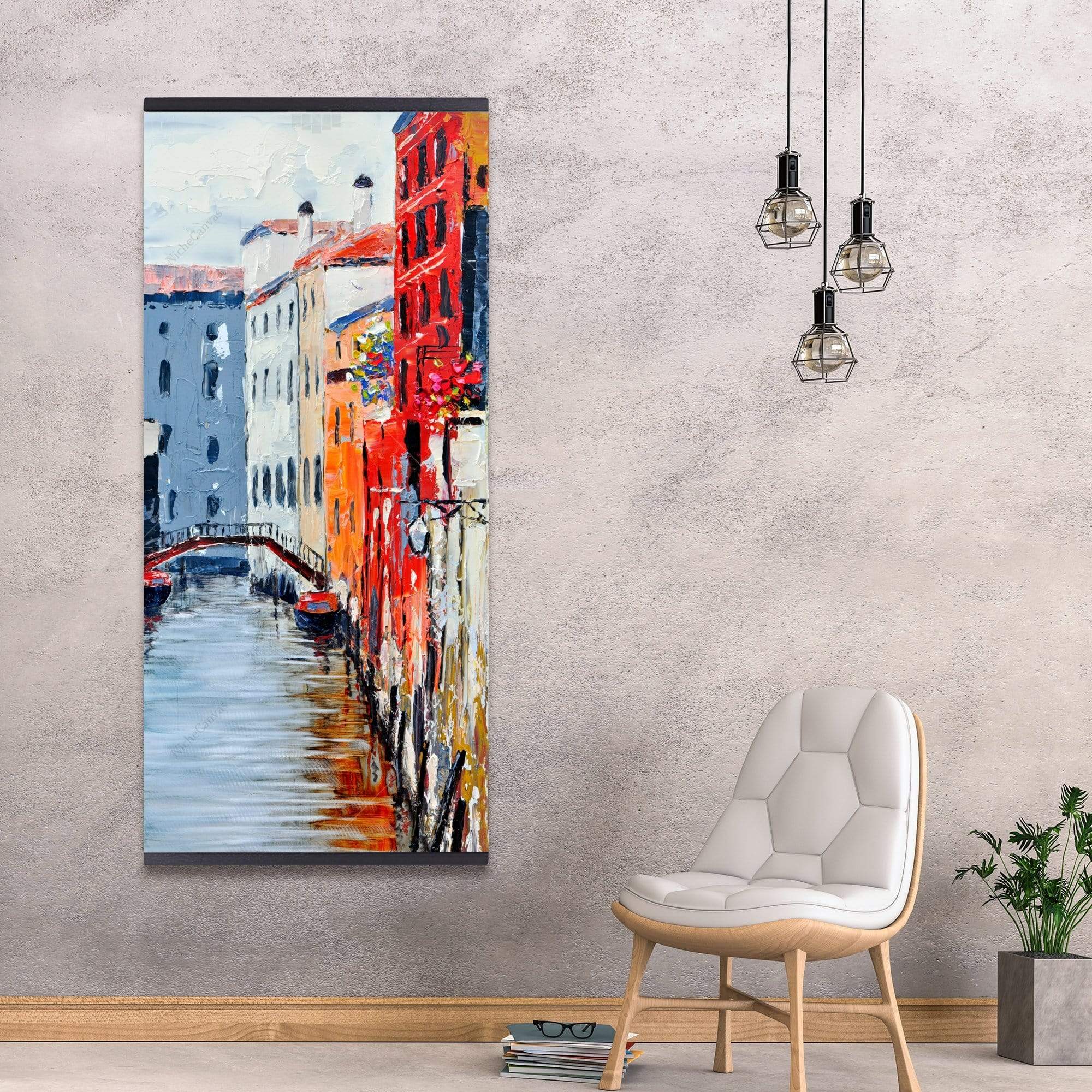 Colorful And Texturized City On The Water - Wooden Magnetic Frame