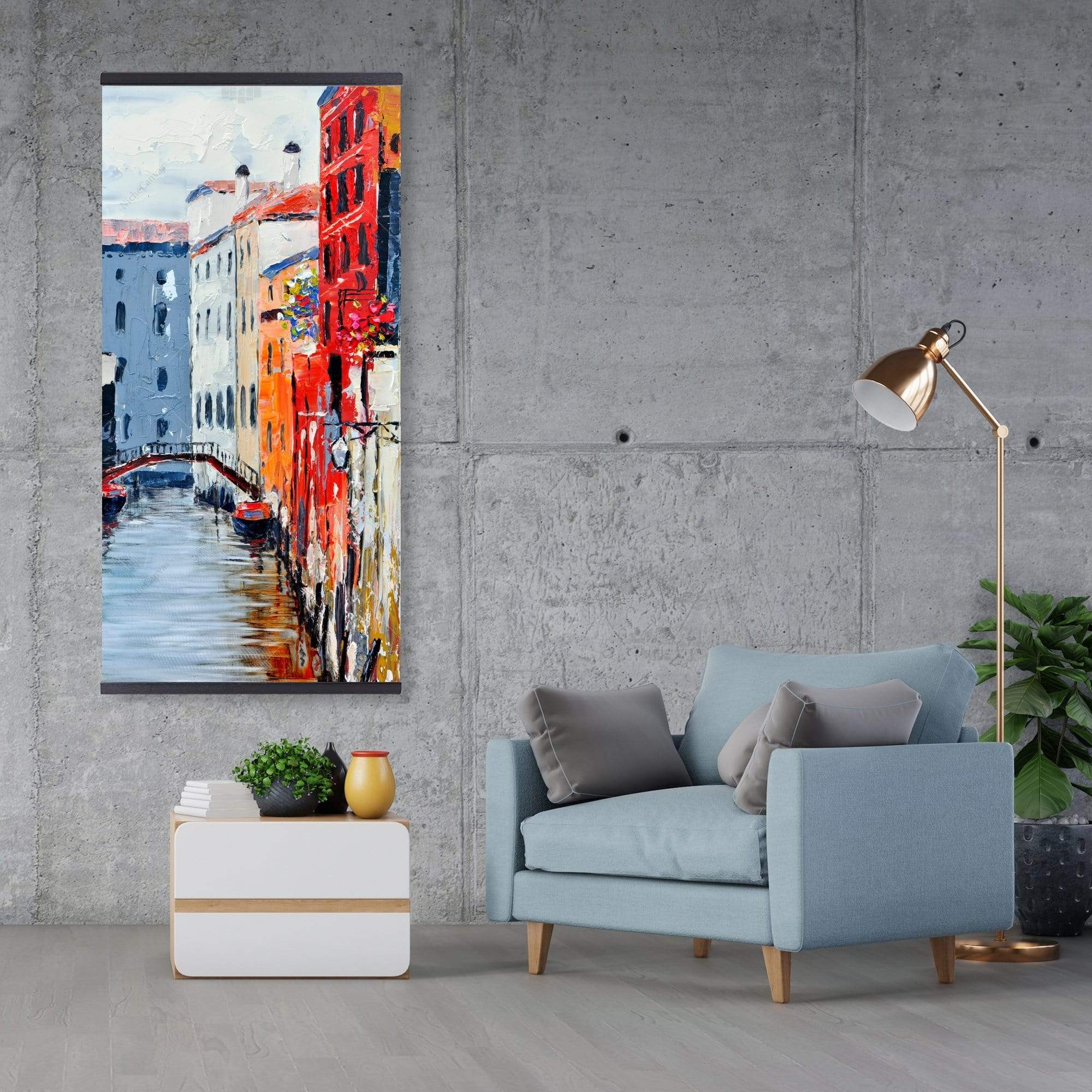 Colorful And Texturized City On The Water - Wooden Magnetic Frame