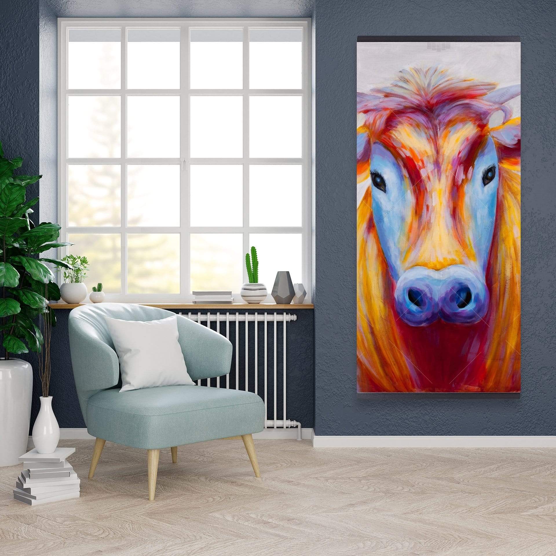 Colorful Country Cow - Wooden Magnetic Frame