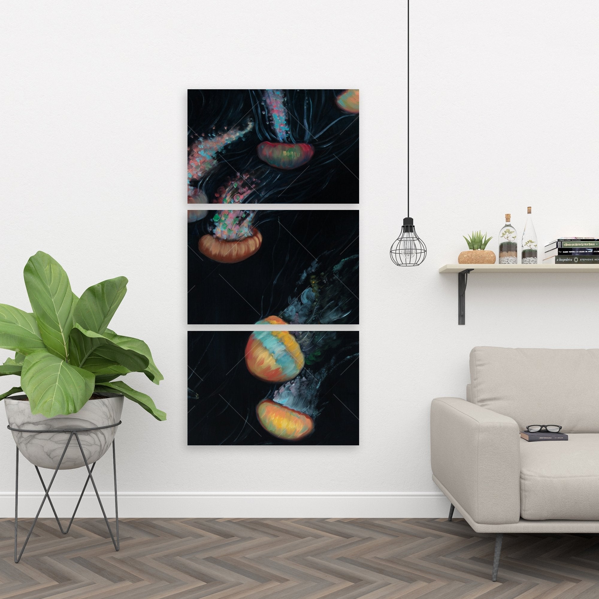 Colorful Jellyfishes Swimming In The Dark