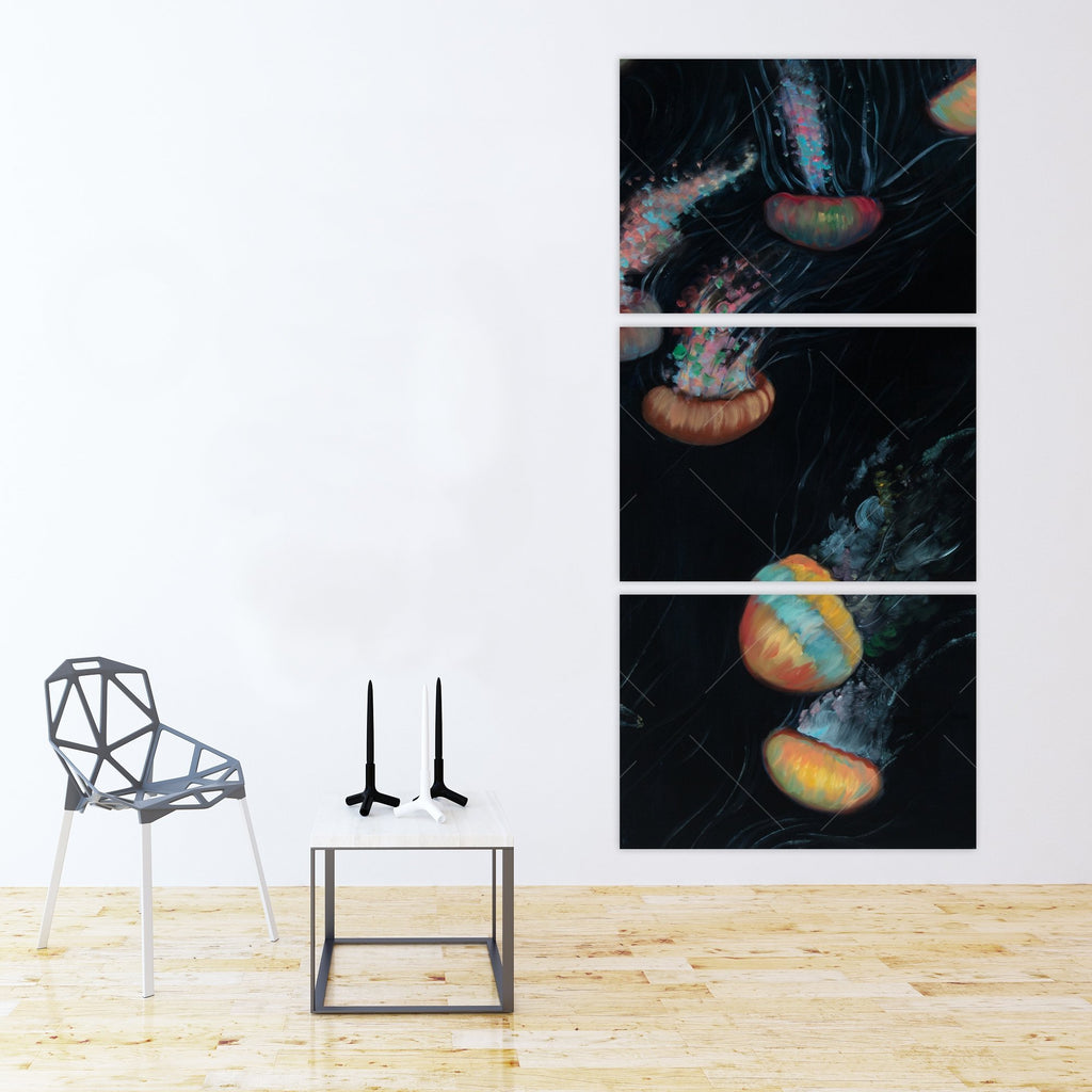 Colorful Jellyfishes Swimming In The Dark