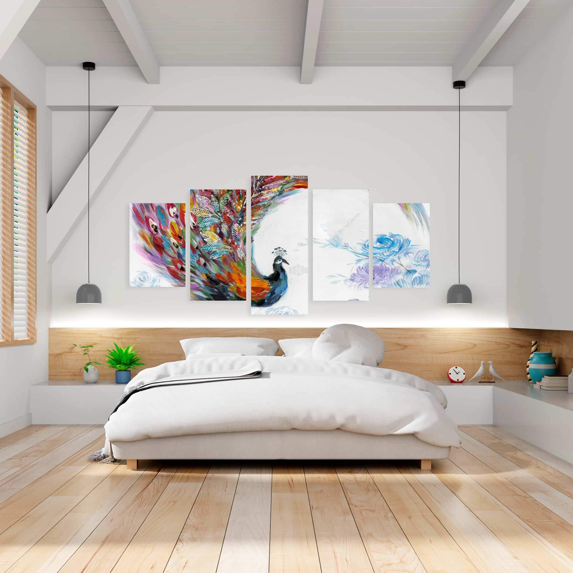 Colorful Peacock With Flowers