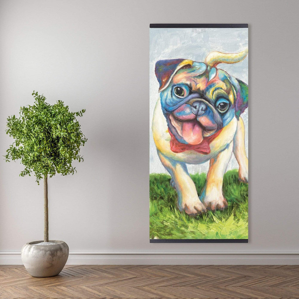 Colorful Smiling Pug - Wooden Magnetic Frame