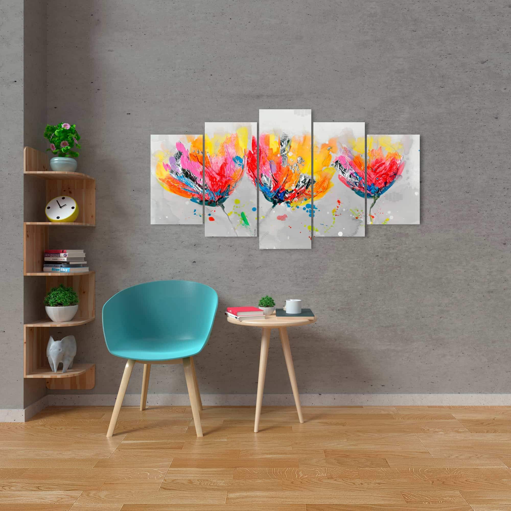 Four Colored Flowers On Gray Background