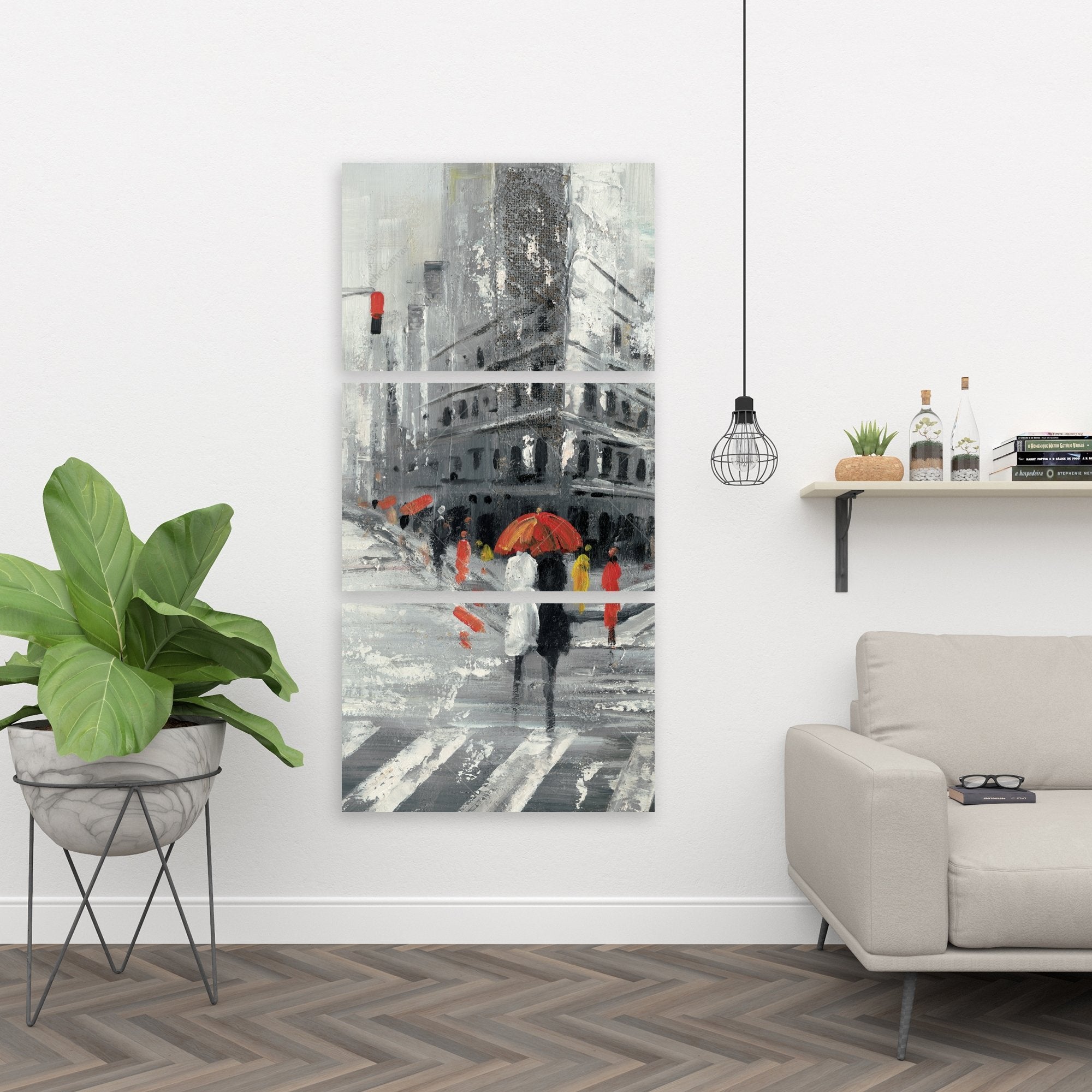 Gray City Street With Red Accents