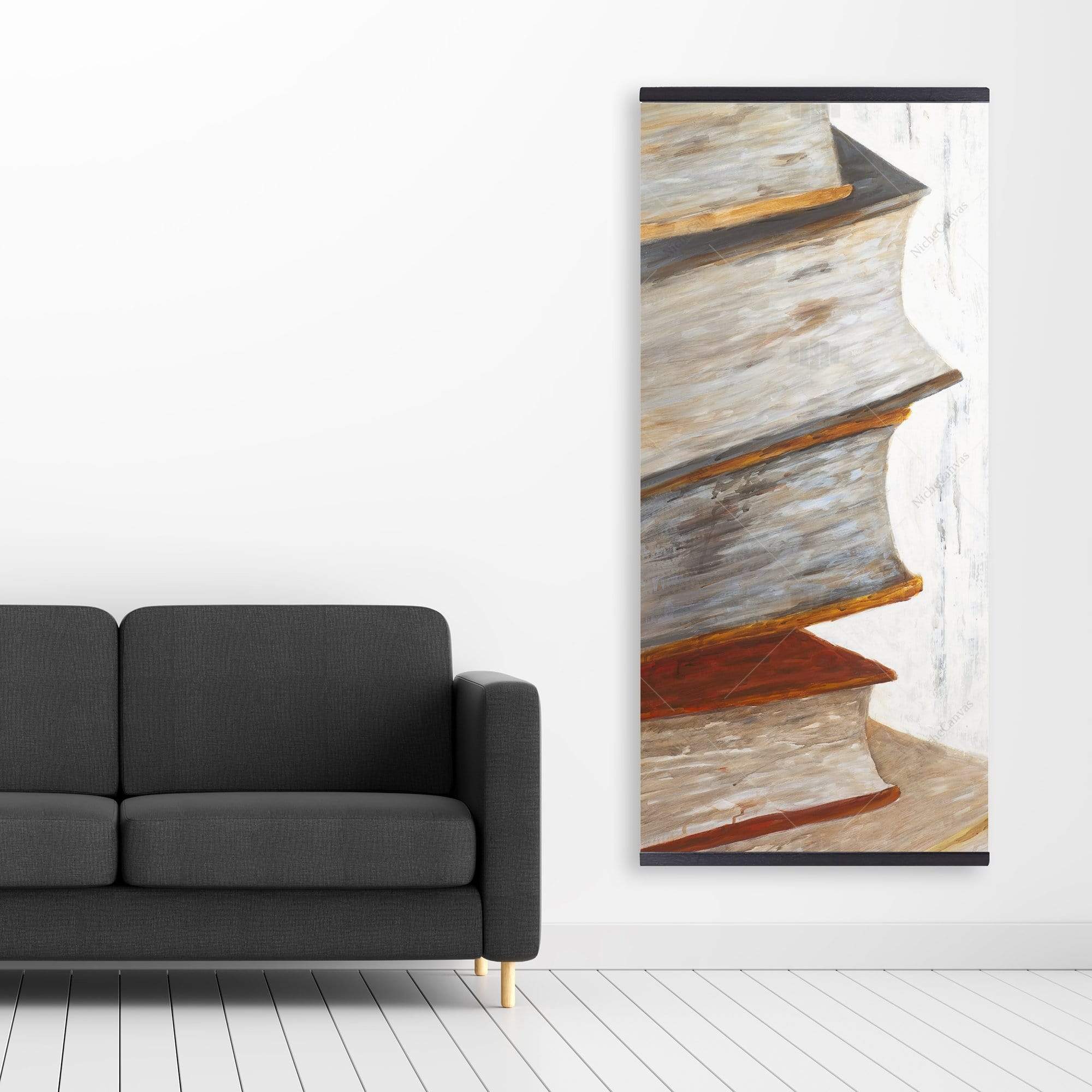 Mountain Of Vintage Books - Wooden Magnetic Frame