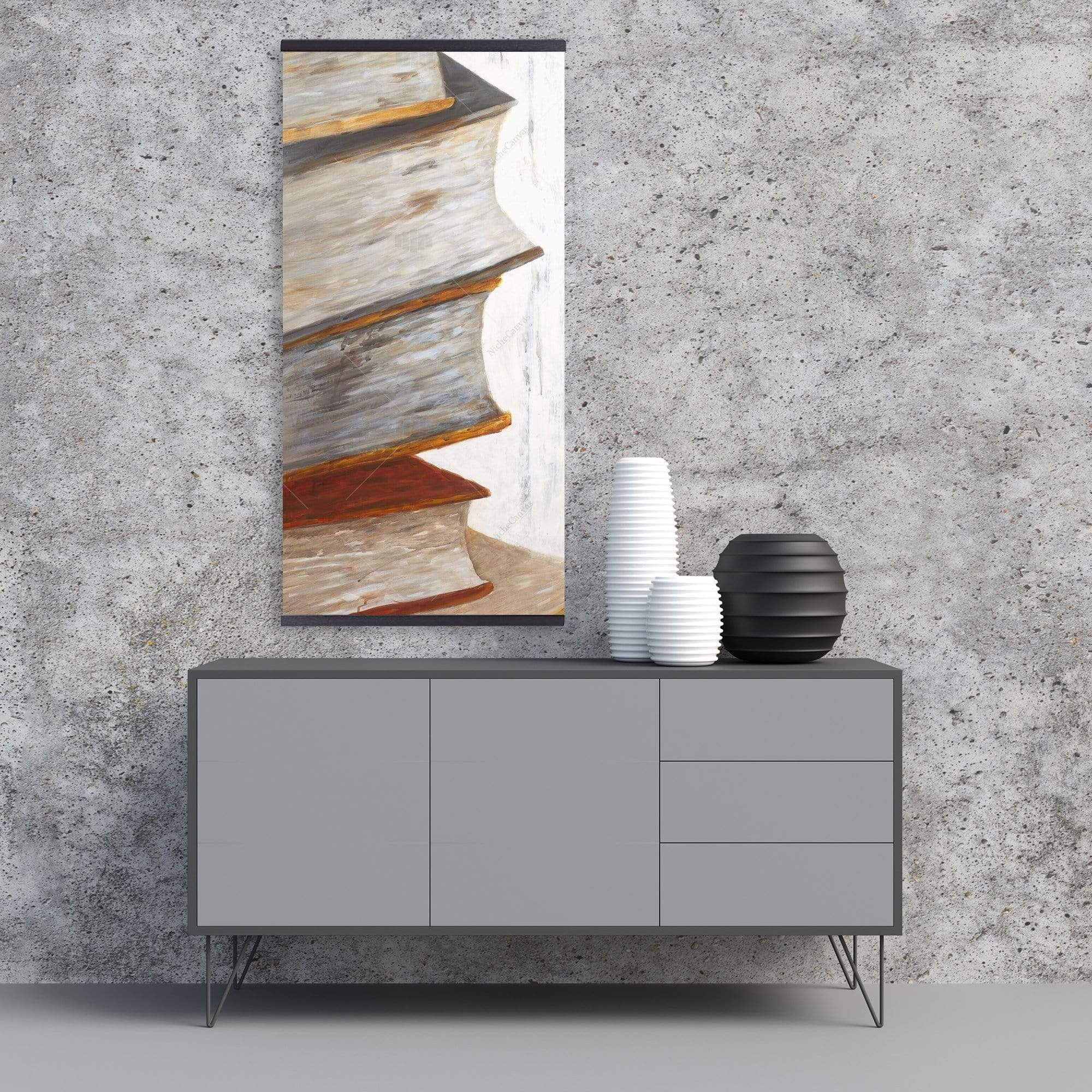 Mountain Of Vintage Books - Wooden Magnetic Frame