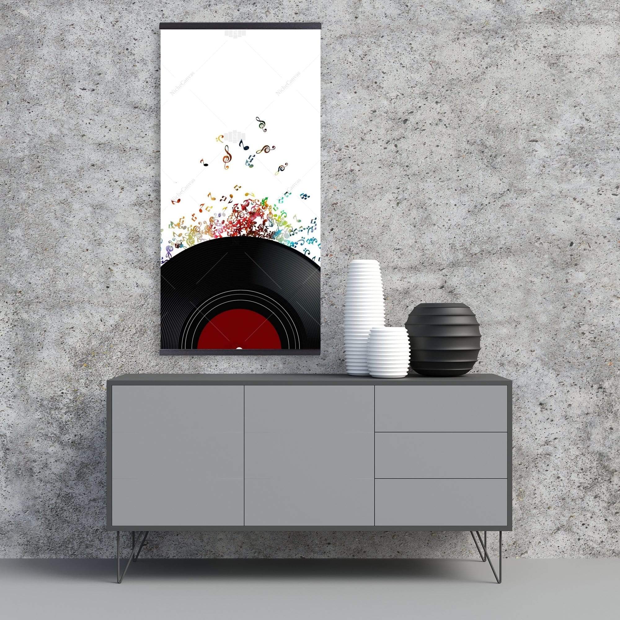 Notes Escaping From A Vinyl Record - Wooden Magnetic Frame