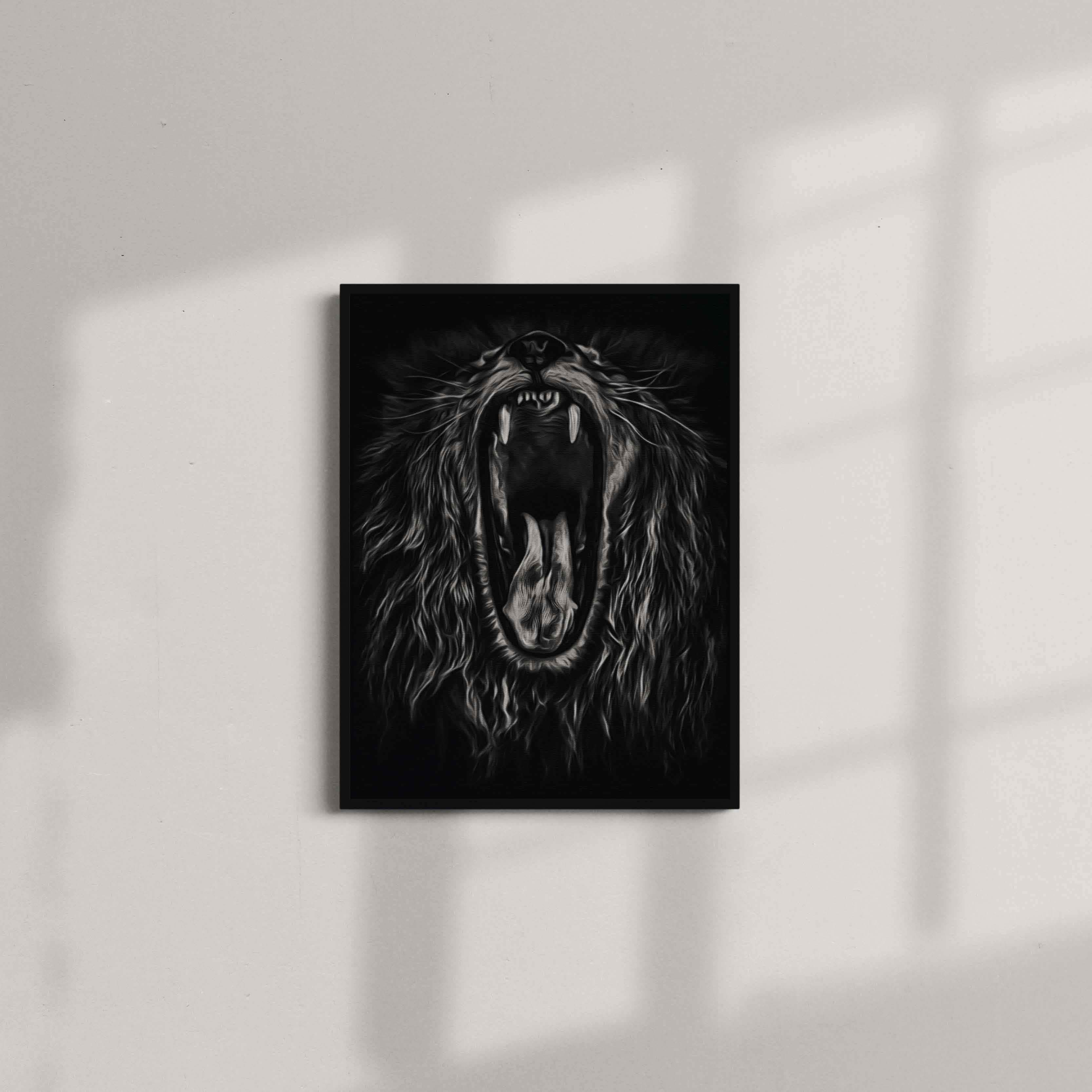 Black and White Roaring Lion