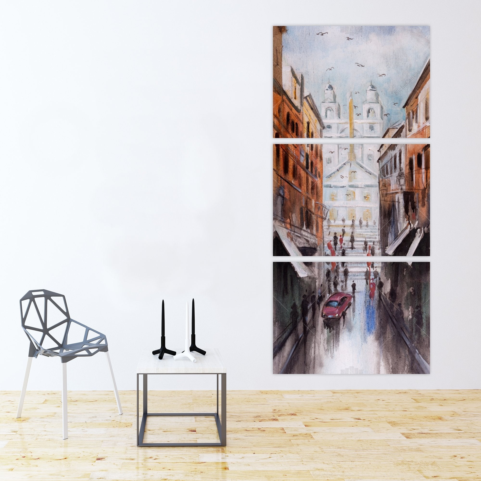 Watercolor Style Busy Street